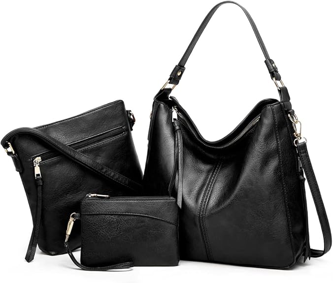 Luxury Leather 3-Piece Hobo Bag Set