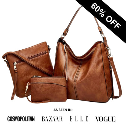 Luxury Leather 3-Piece Hobo Bag Set