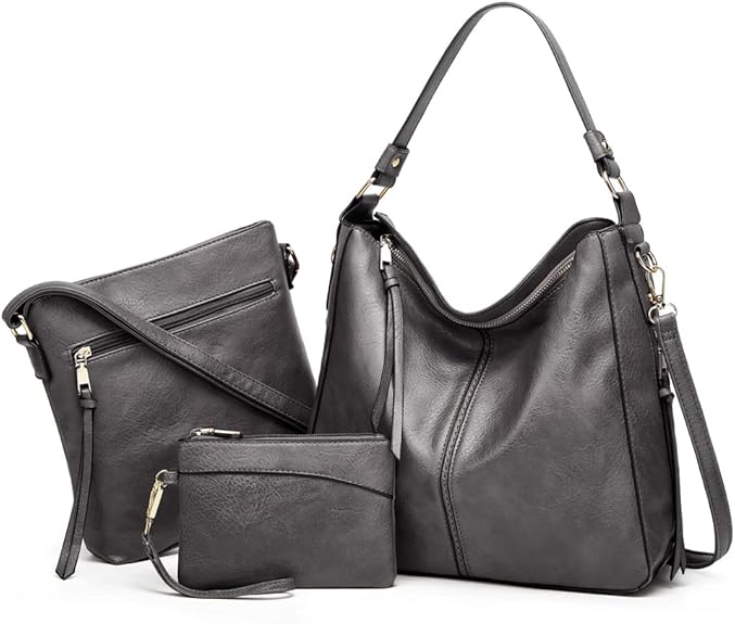 Luxury Leather 3-Piece Hobo Bag Set