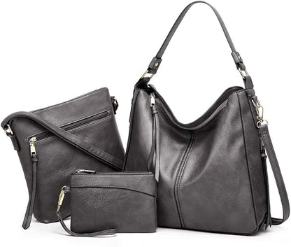 Luxury Leather 3-Piece Hobo Bag Set