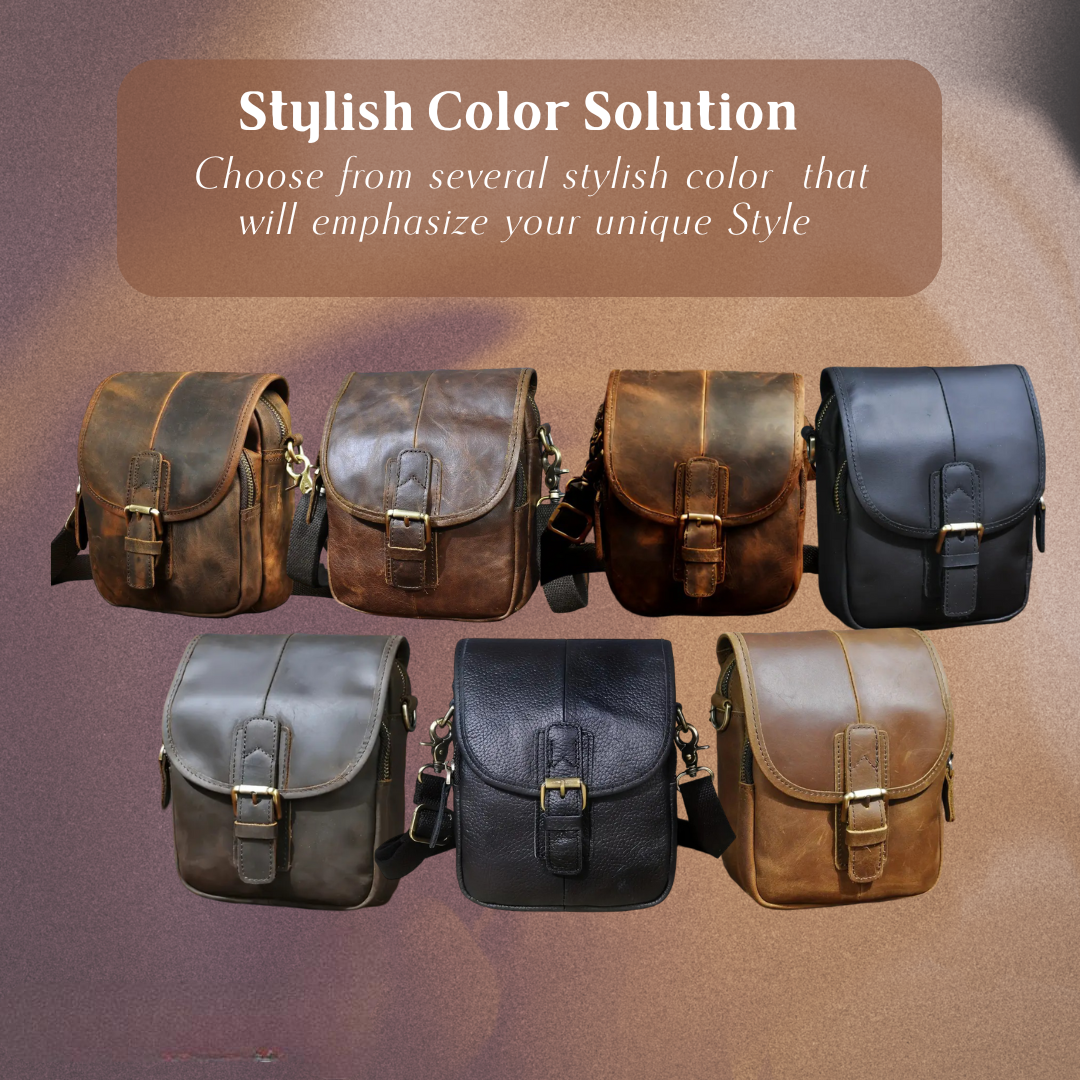 Luke - Compact Leather Crossbody Pouch with Buckle Flap