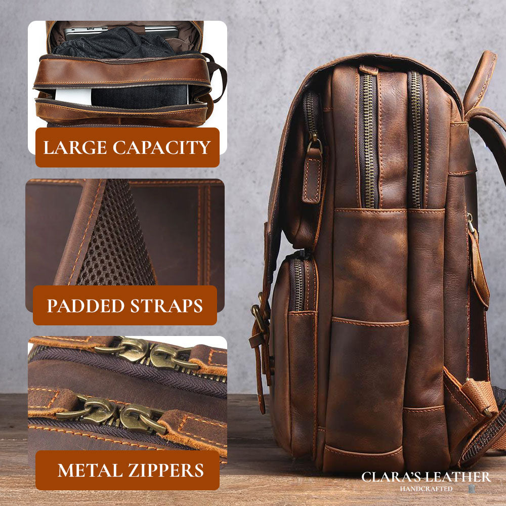 Robert - Retro Leather Travel Backpack