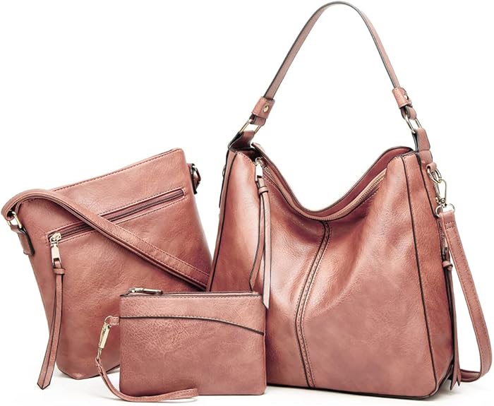 Luxury Leather 3-Piece Hobo Bag Set