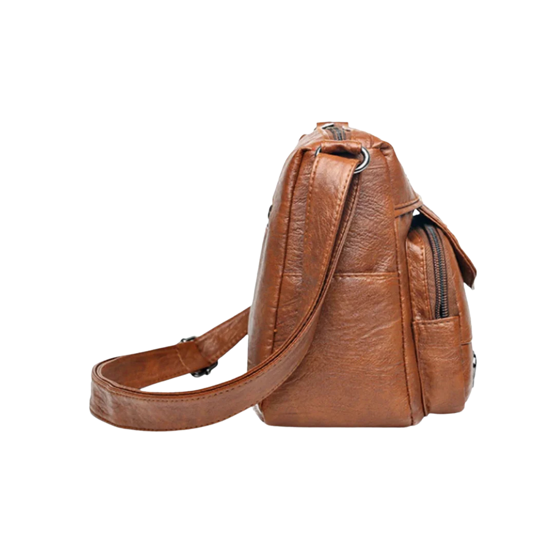 Rhea - Classic Multi-Pocket Crossbody Bag With Front Zippers