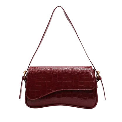 Amira - Glossy Croco Shoulder Bag With Curved Flap